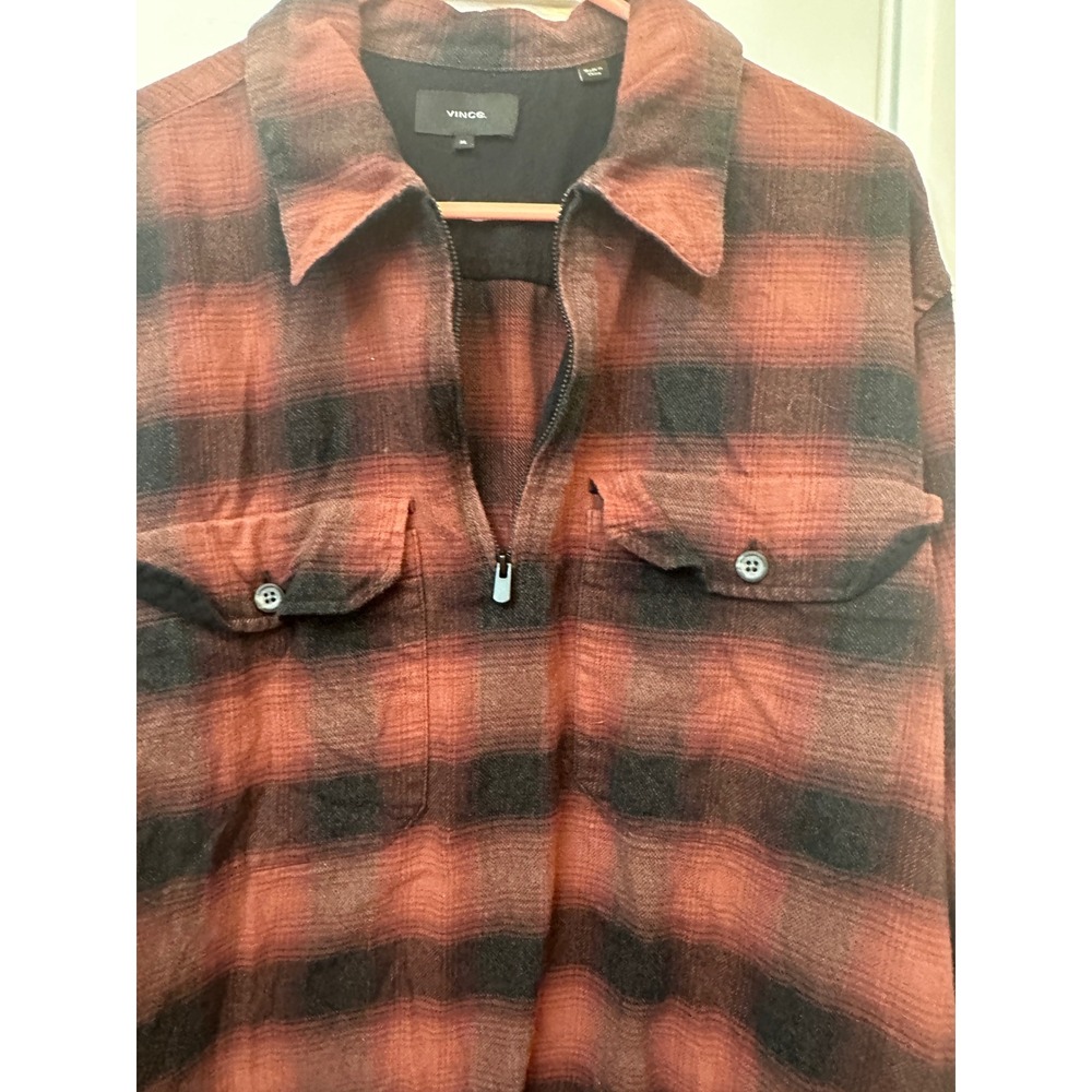 Vince Mens Red Black Buffalo Plaid Quarter Zip Flannel Shirt M70241452 XL - Picture 4 of 9